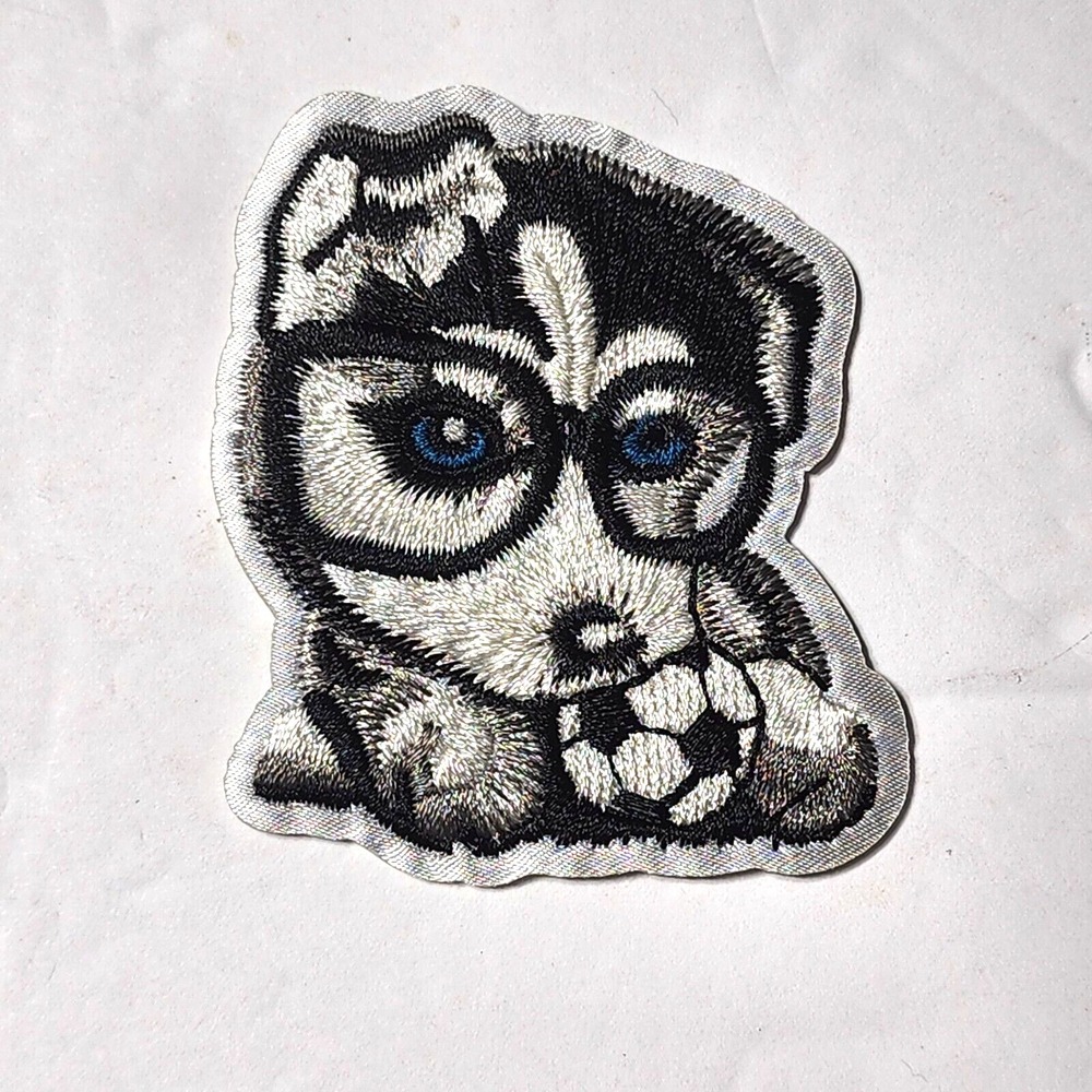 Siberian Husky Dog Glasses Soccer Ball Embroidered Clothing Patch 3 Inch NEW